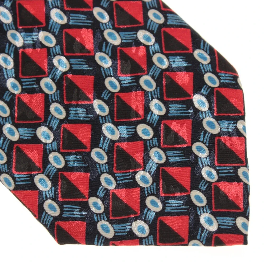 Italo Ferretti NWT Neck Tie in Red / Blue / Black Geometric Print 100% Silk